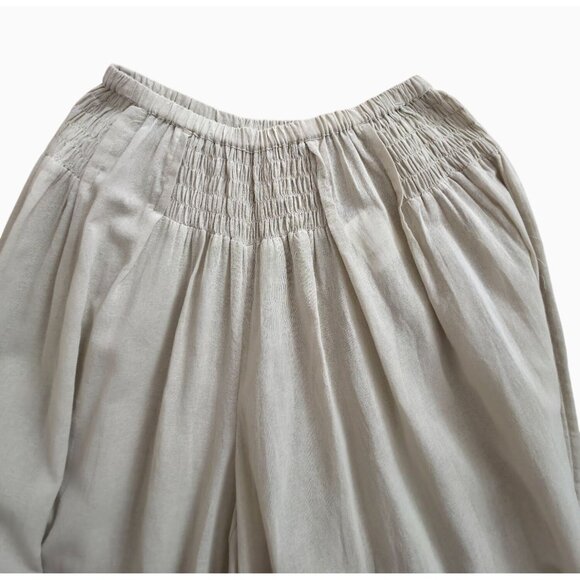 FREE PEOPLE Free-Est Rising Sun Wide-Leg Smocked Low-Rise Oatmeal Pants Sz M - Picture 5 of 7
